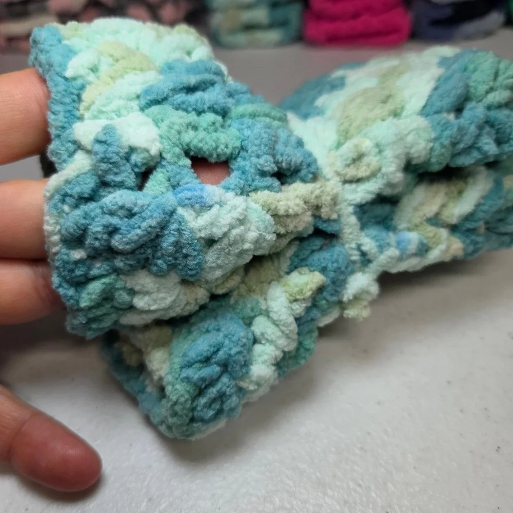Mollys Trading Post Youth Fingerless Gloves Blue Green Crochet